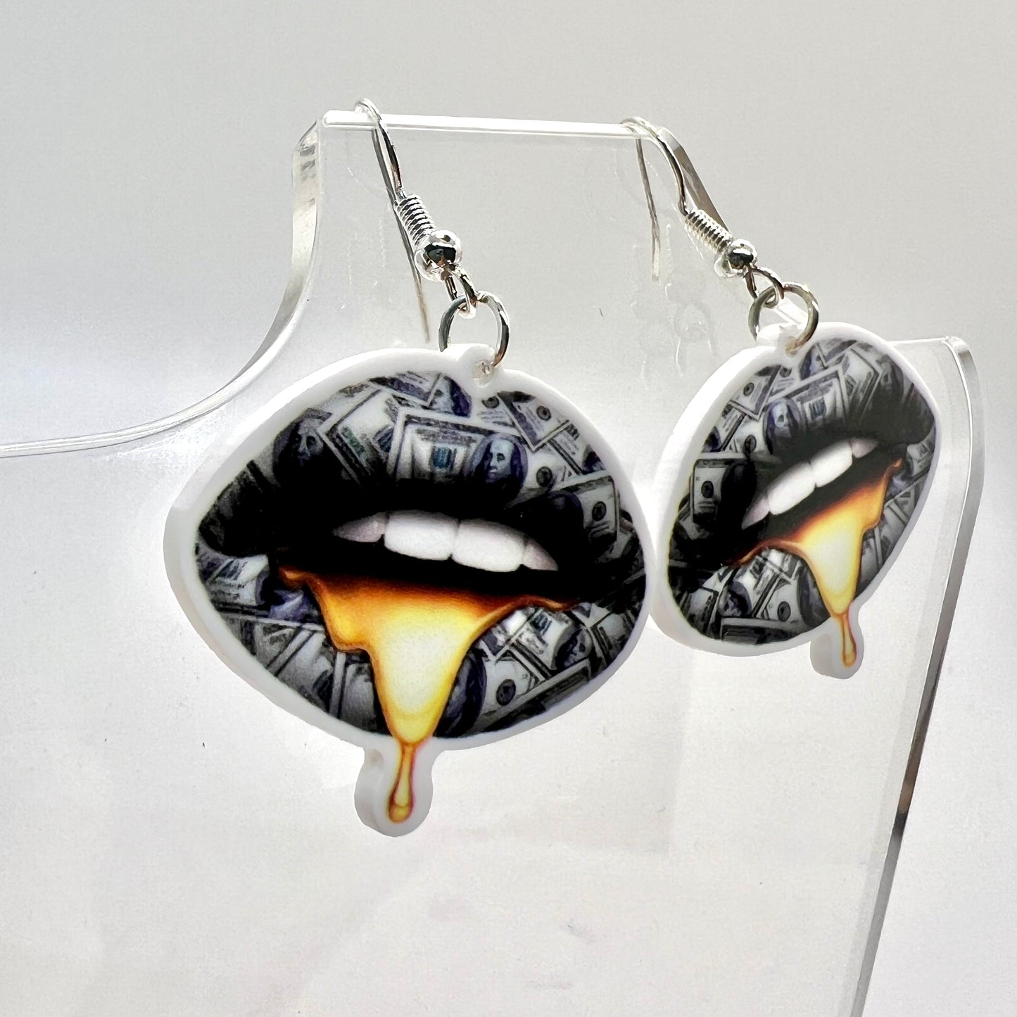 Gold Money Lips Earrings