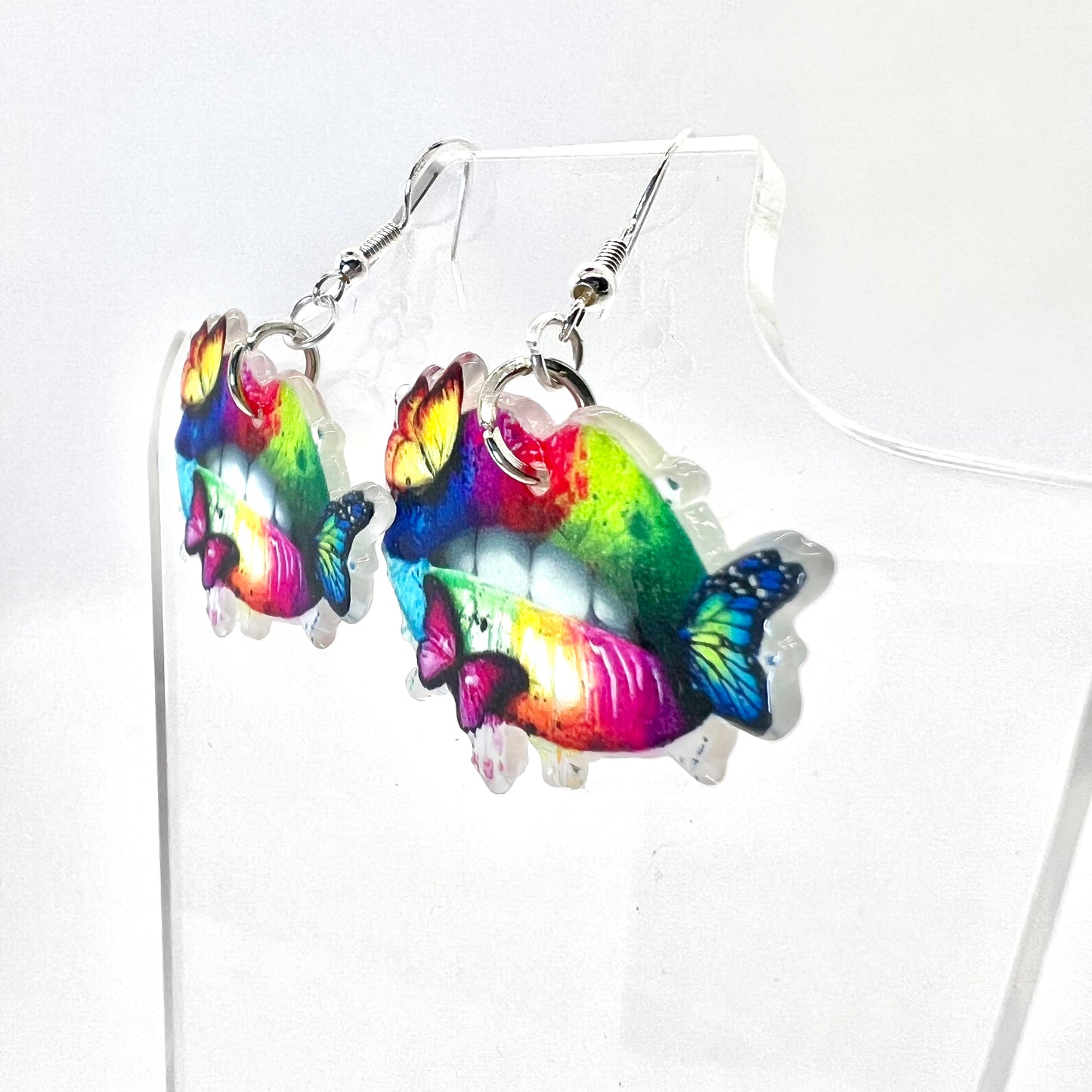 Rainbow Butterfly Lips Earrings