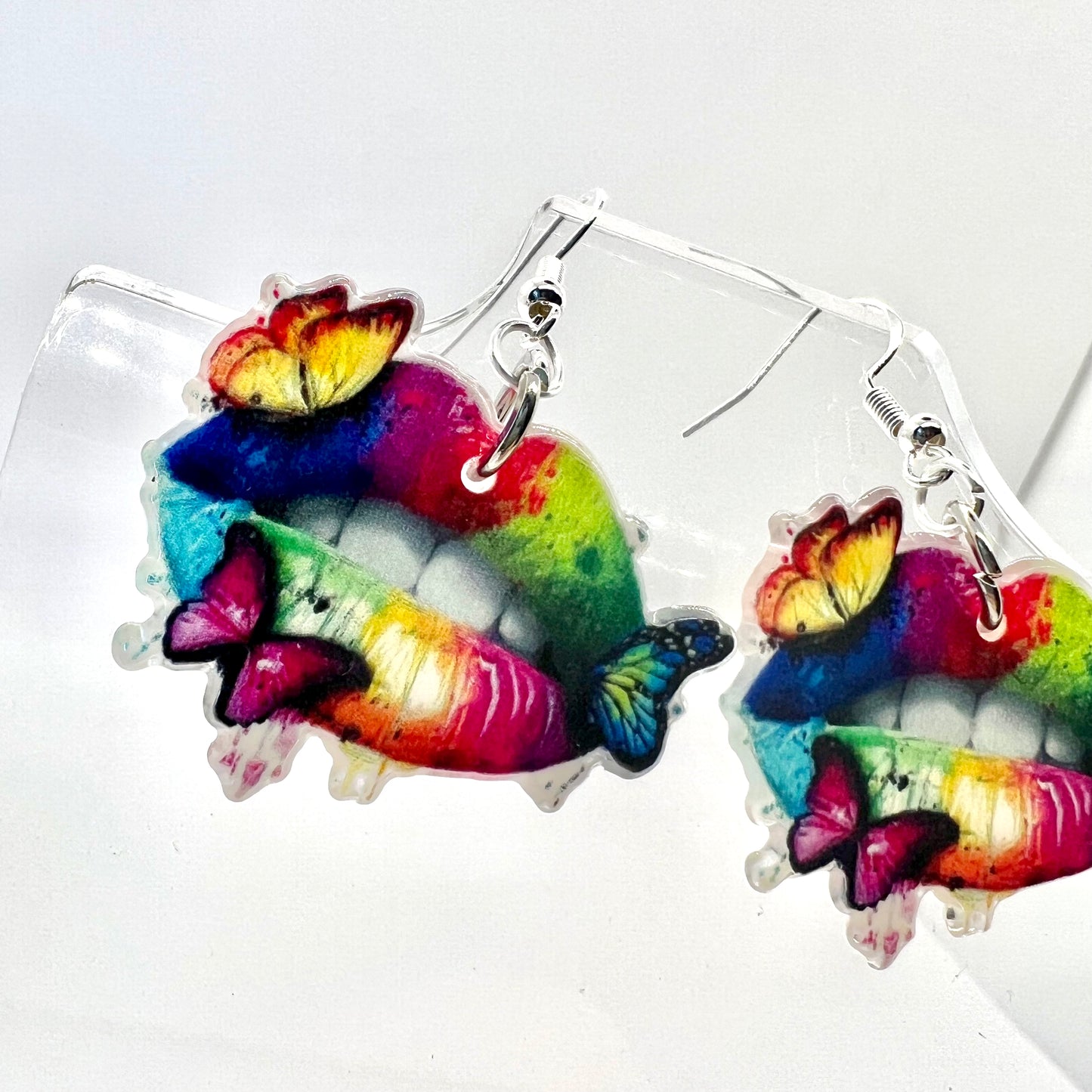 Rainbow Butterfly Lips Earrings