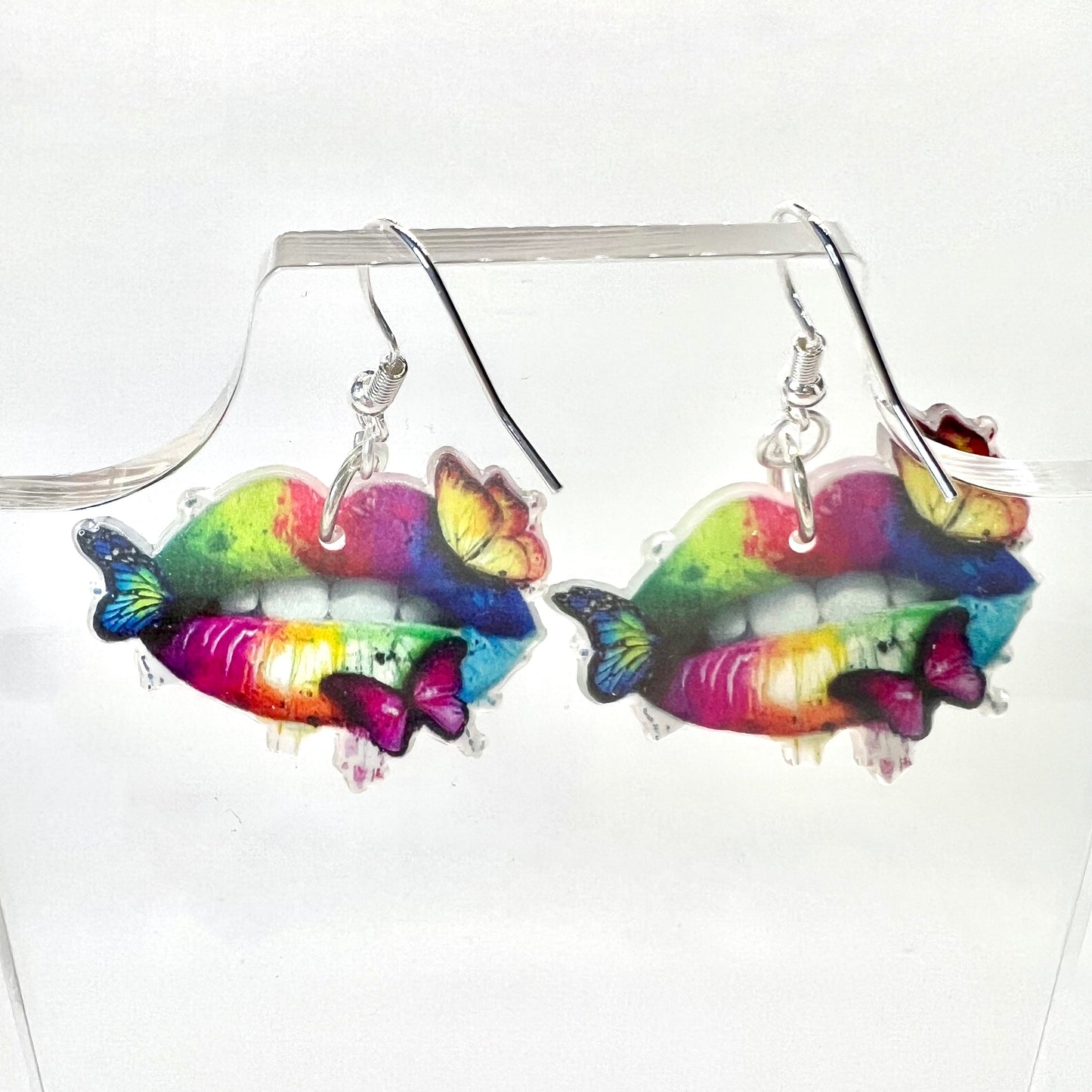 Rainbow Butterfly Lips Earrings