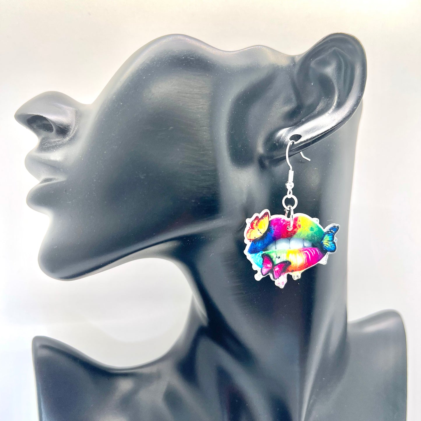Rainbow Butterfly Lips Earrings