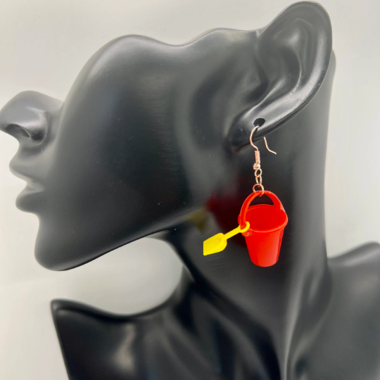 Red Sand Pail Bucket Earrings