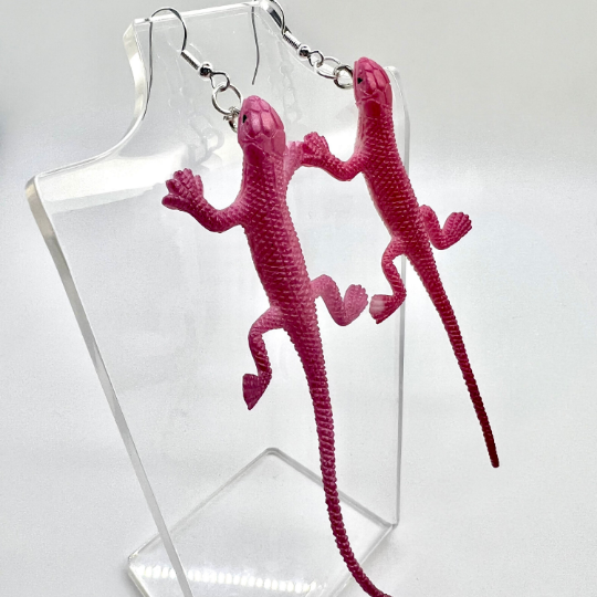 Large Pink Lizard Earrings