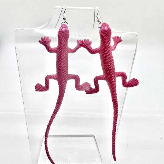 Large Pink Lizard Earrings