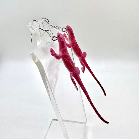 Large Pink Lizard Earrings