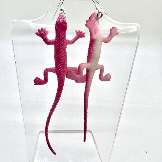 Large Pink Lizard Earrings