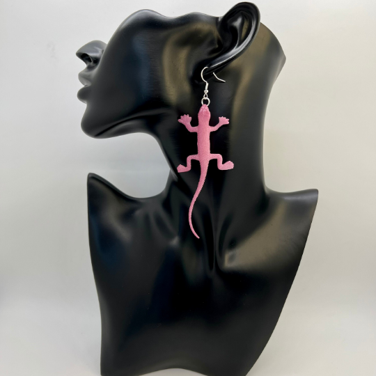 Large Pink Lizard Earrings