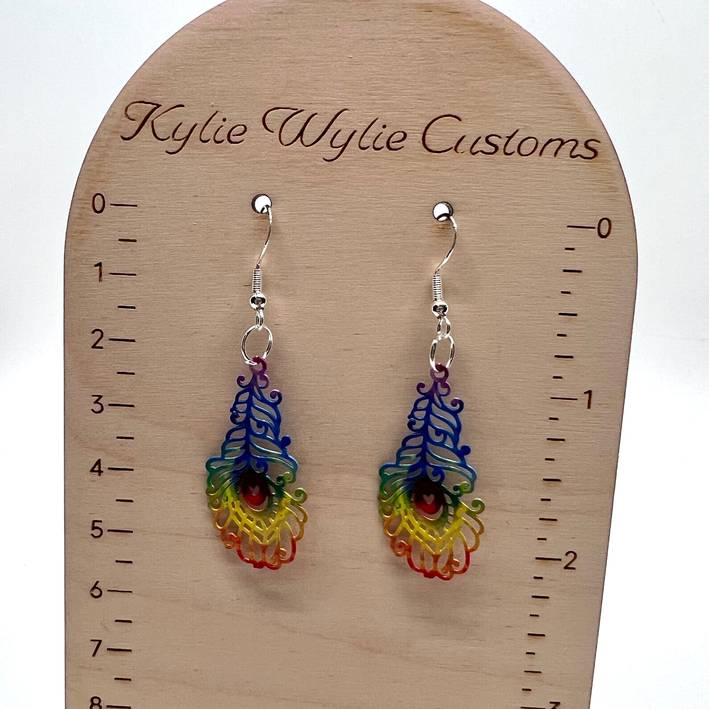 Rainbow Peacock Feather Earrings