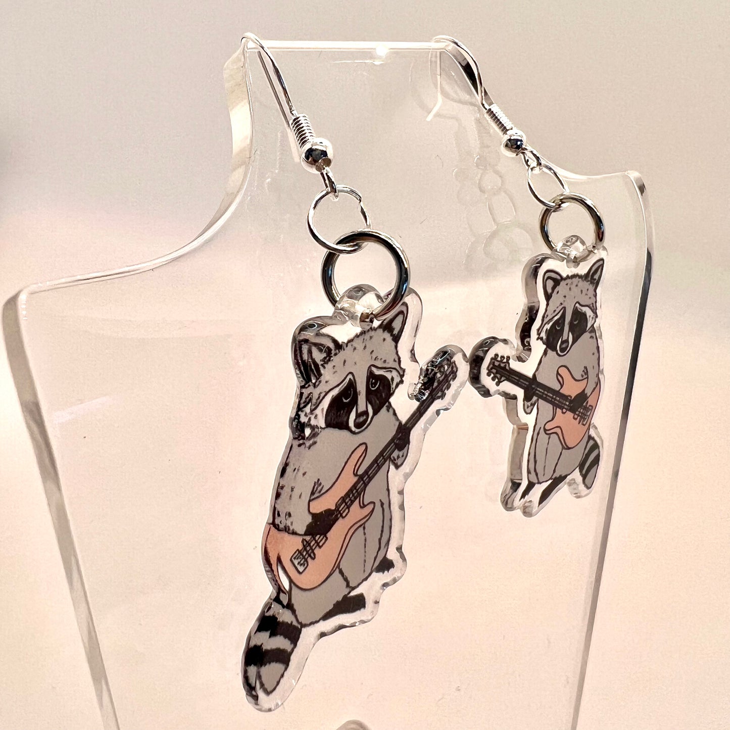 Raccoon Guitar Earrings