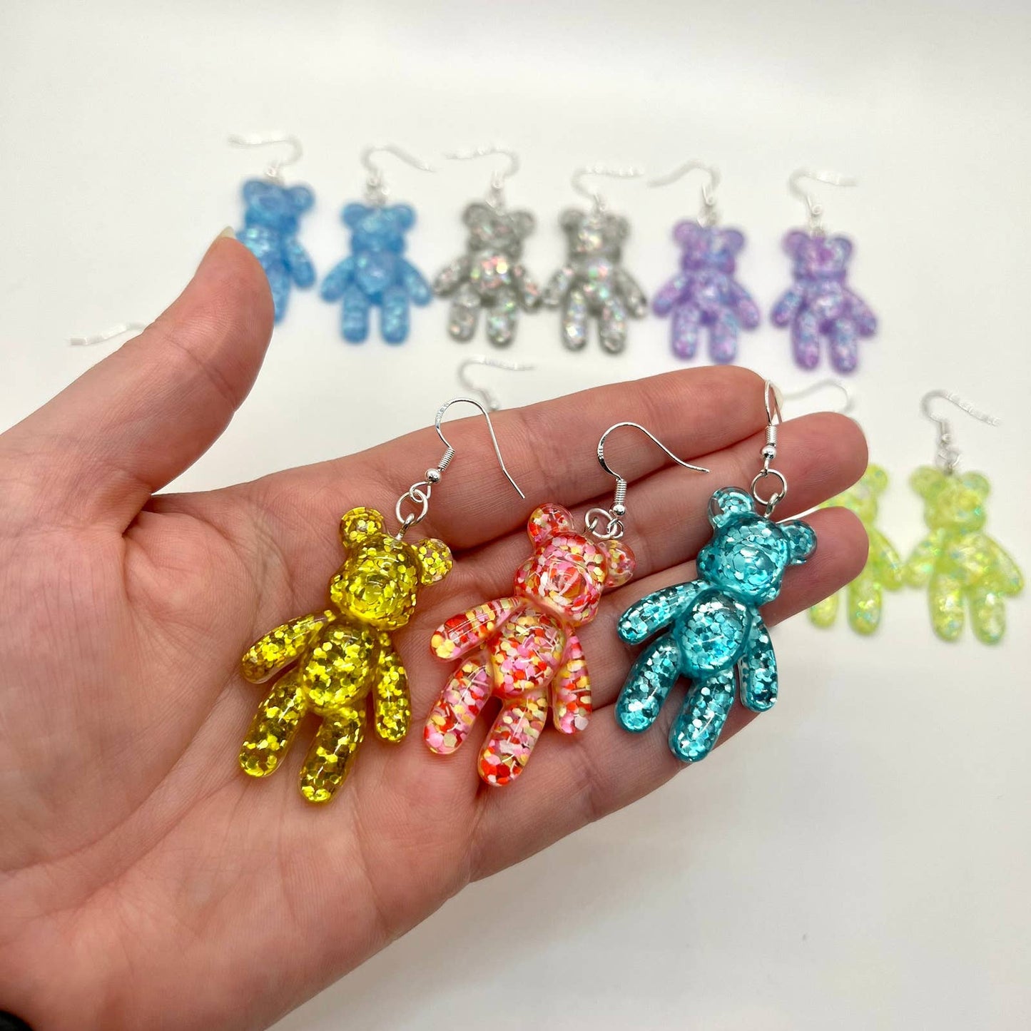 Large Glitter Bear Earrings