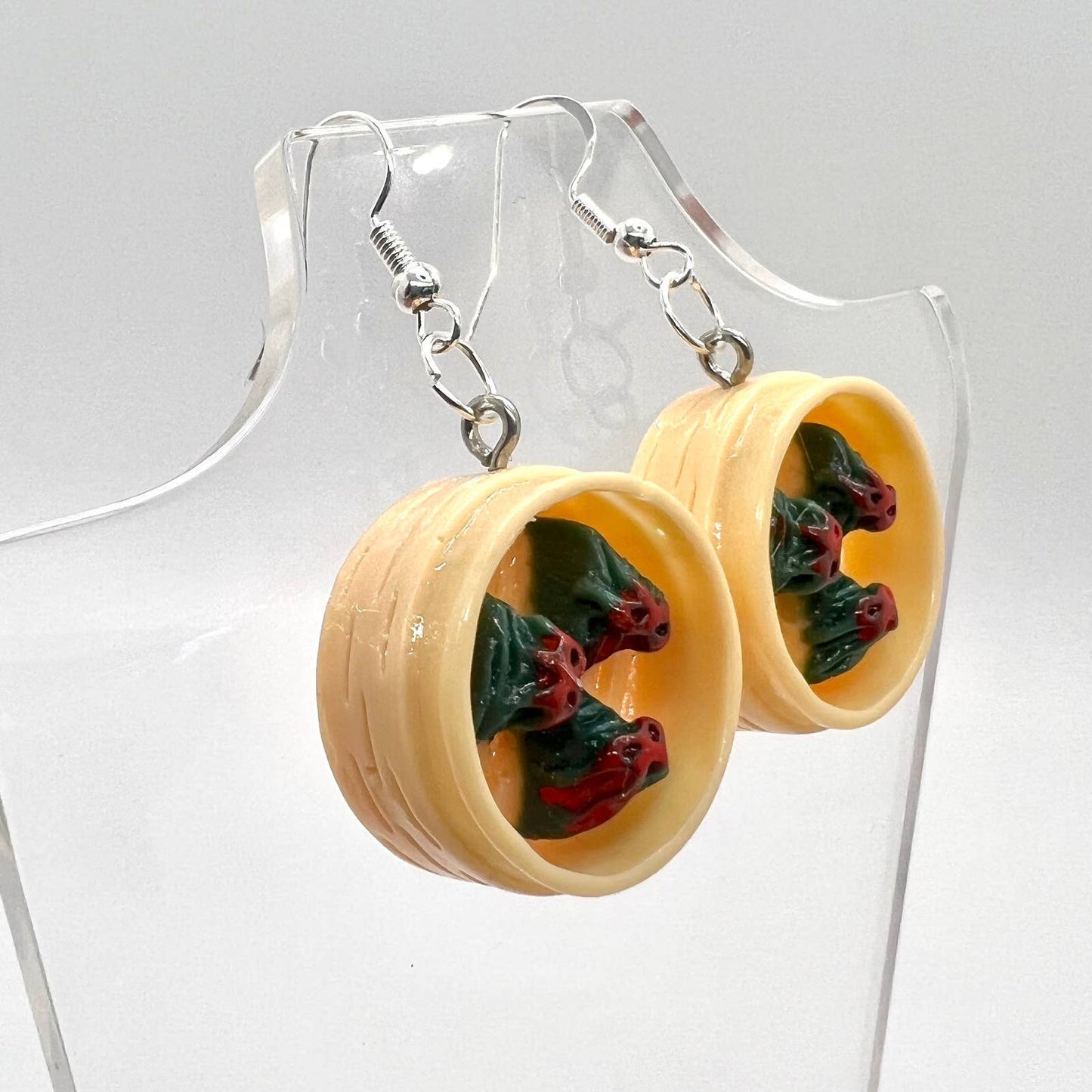 Dumpling Earrings - Dim Sum Earrings - Dumpling Basket Earrings - Asian Earrings