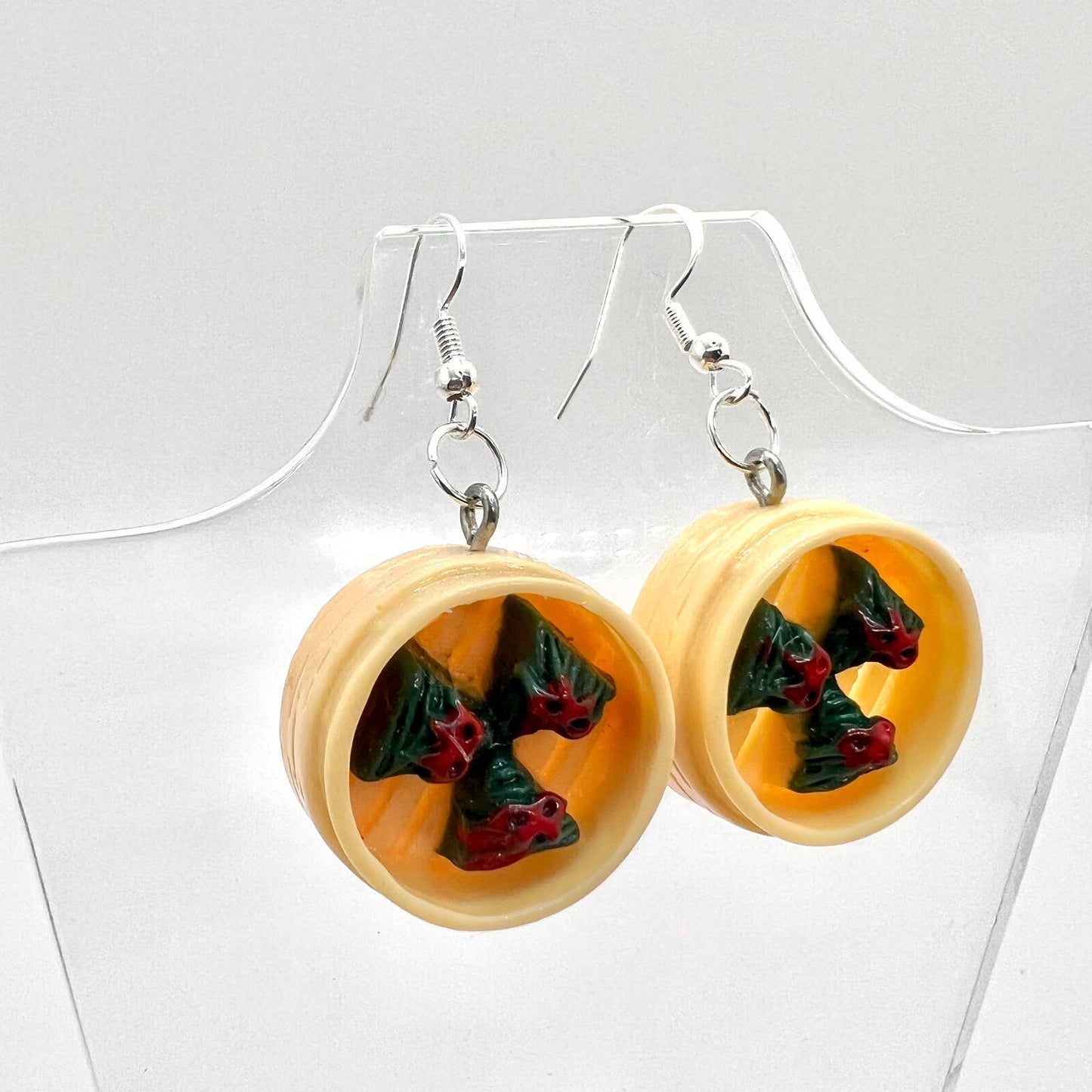 Dumpling Earrings - Dim Sum Earrings - Dumpling Basket Earrings - Asian Earrings