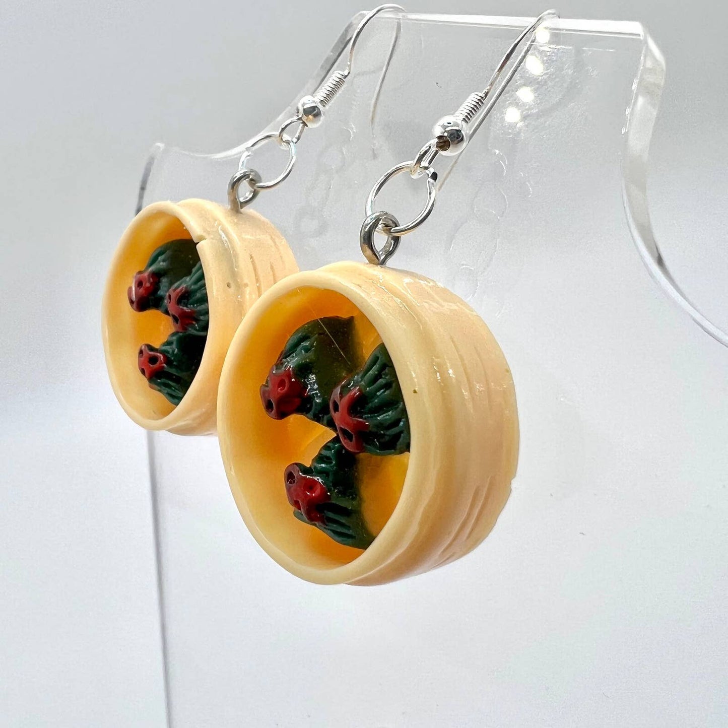 Dumpling Earrings - Dim Sum Earrings - Dumpling Basket Earrings - Asian Earrings