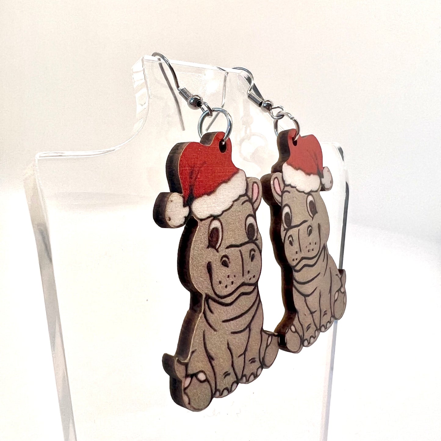 Christmas Hippo Earrings