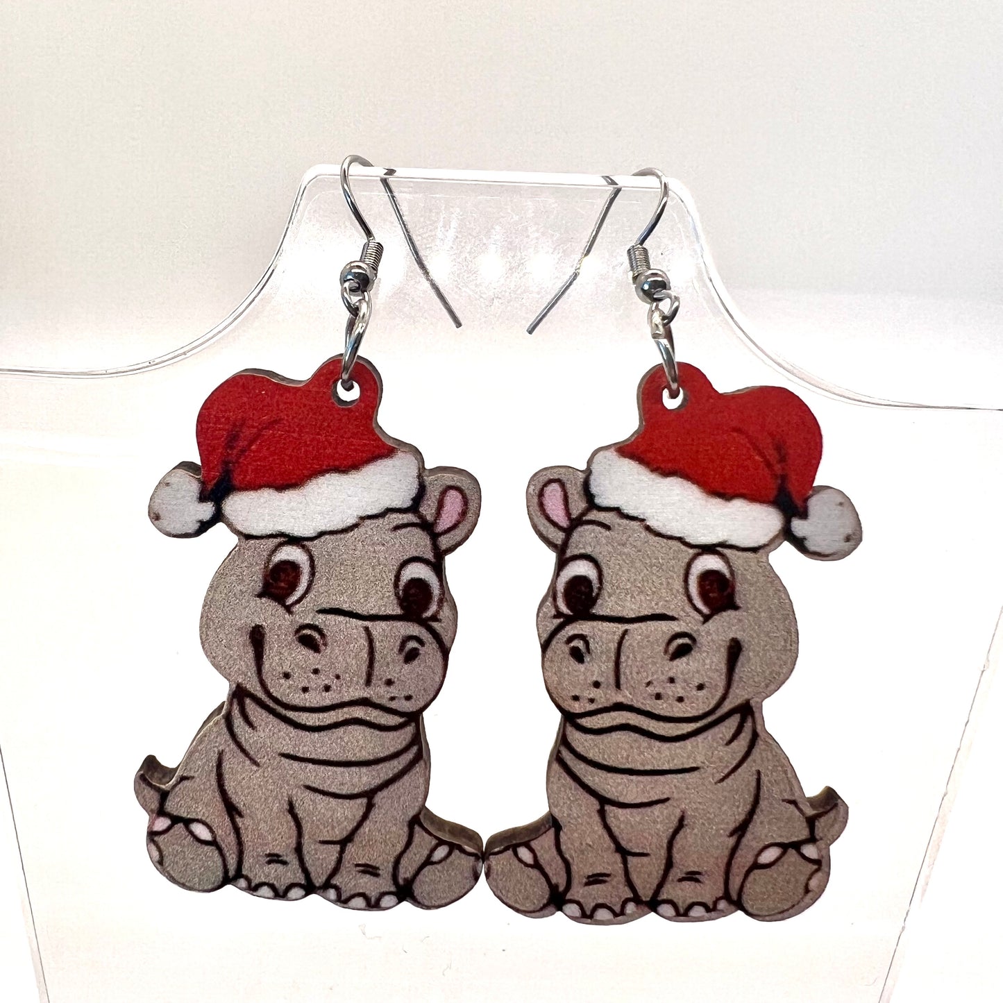 Christmas Hippo Earrings