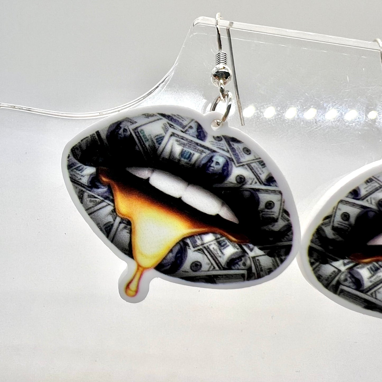 Gold Money Lips Earrings