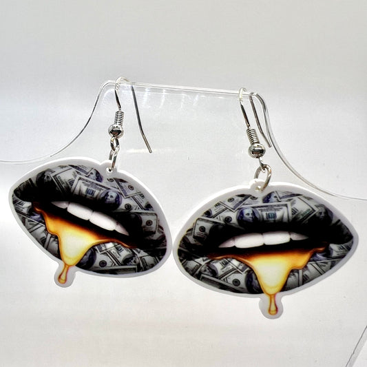 Gold Money Lips Earrings