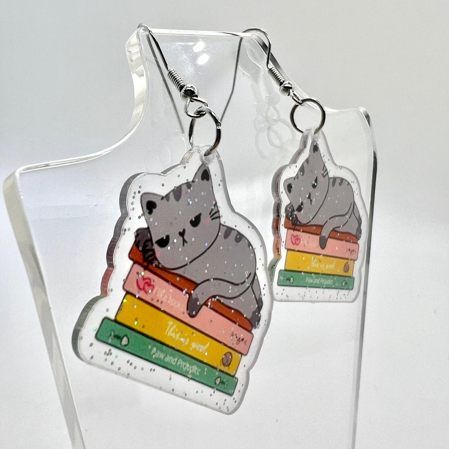 Book Cat Earrings