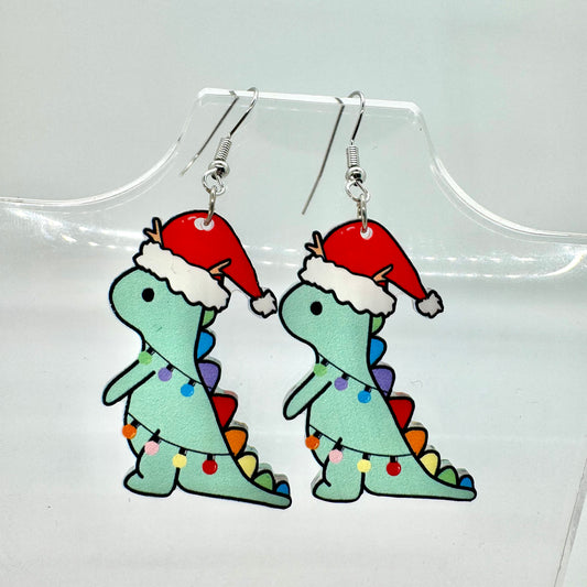 Christmas Dinosaur Earrings