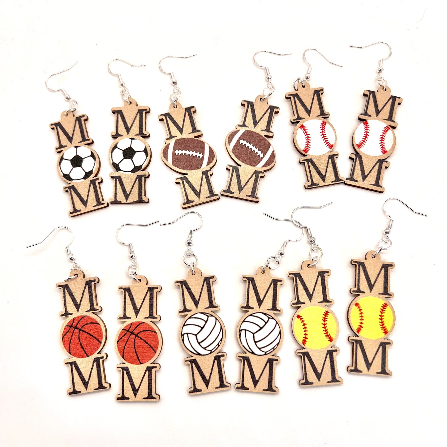 Sports Mom Wood Earrings