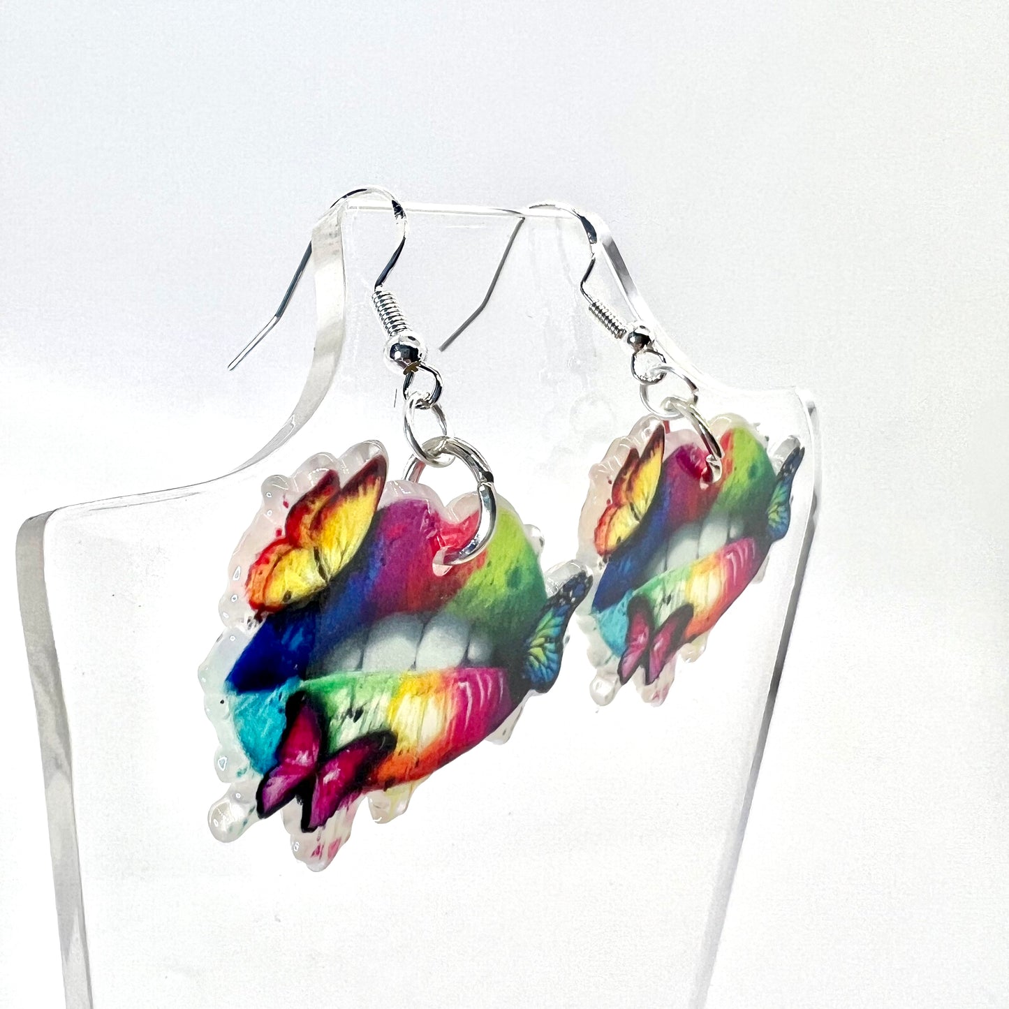 Rainbow Butterfly Lips Earrings