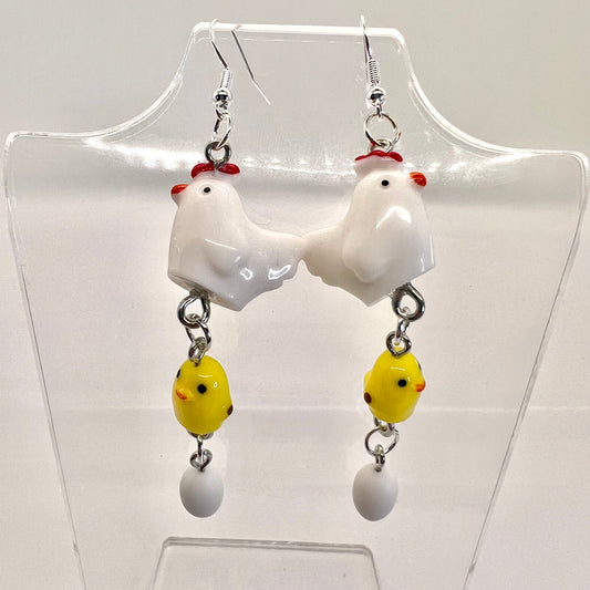Chicken Family Chain Earrings