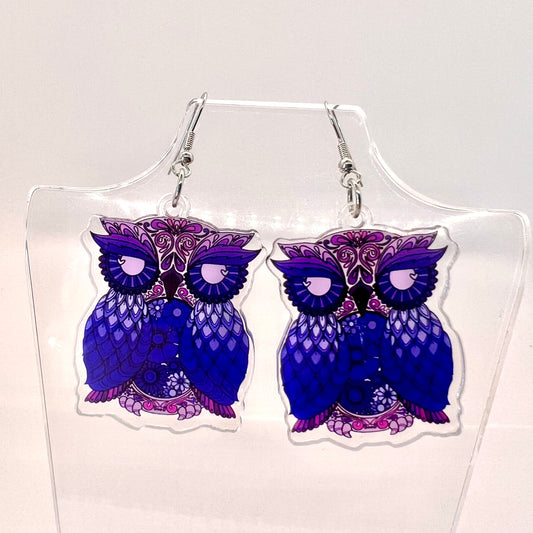 Purple Owl Earrings