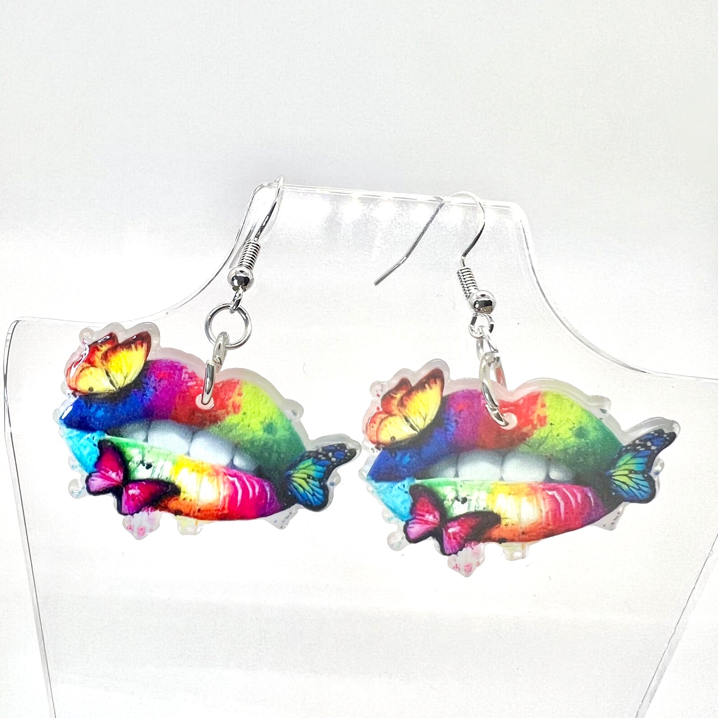 Rainbow Butterfly Lips Earrings