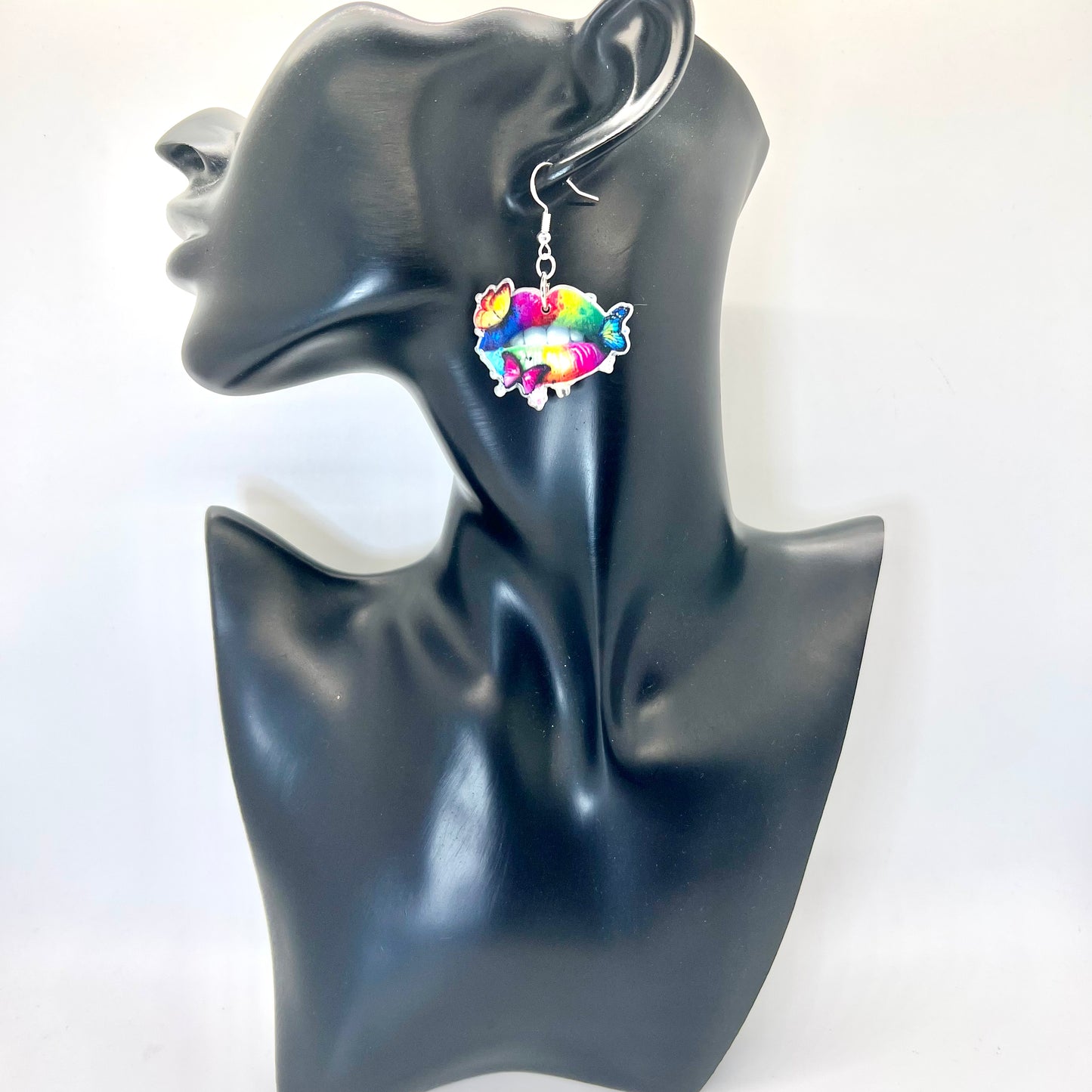 Rainbow Butterfly Lips Earrings