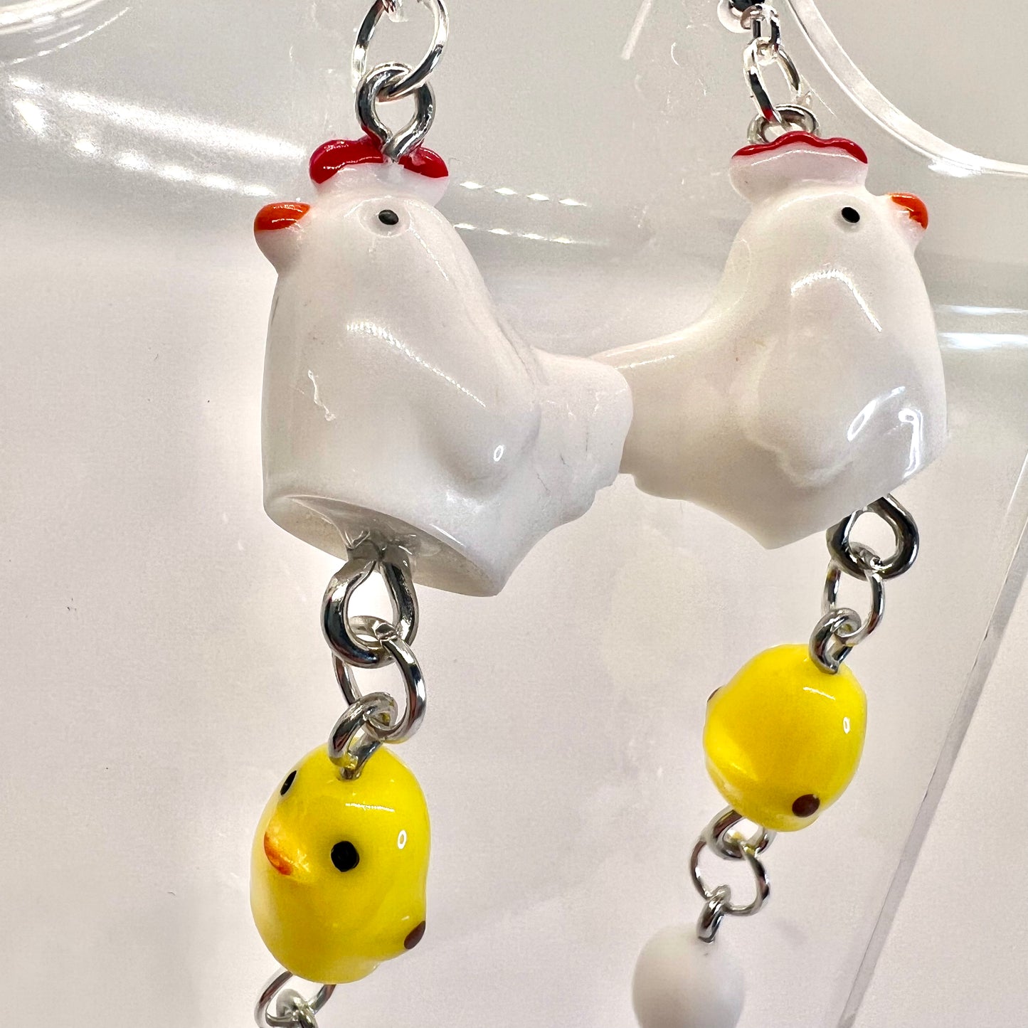 Chicken Family Chain Earrings
