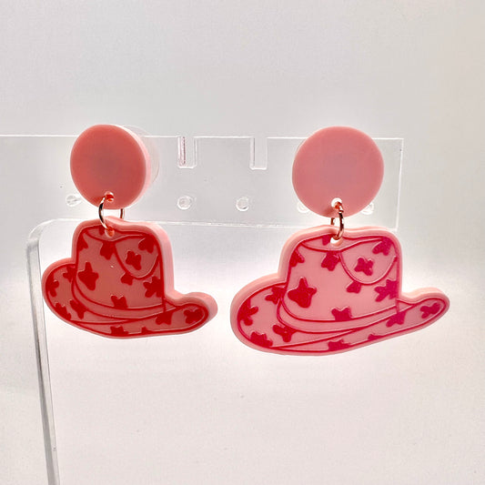 Pink Cowgirl Hat Earrings