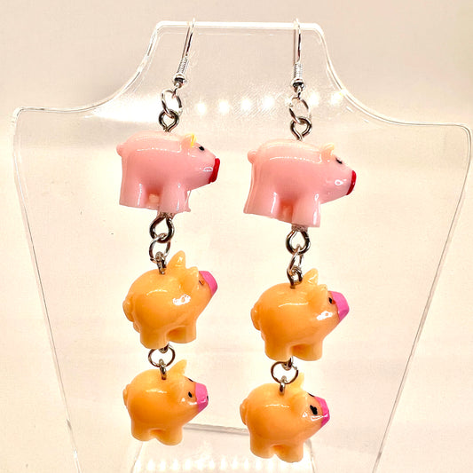 Piggy Family Chain Earrings