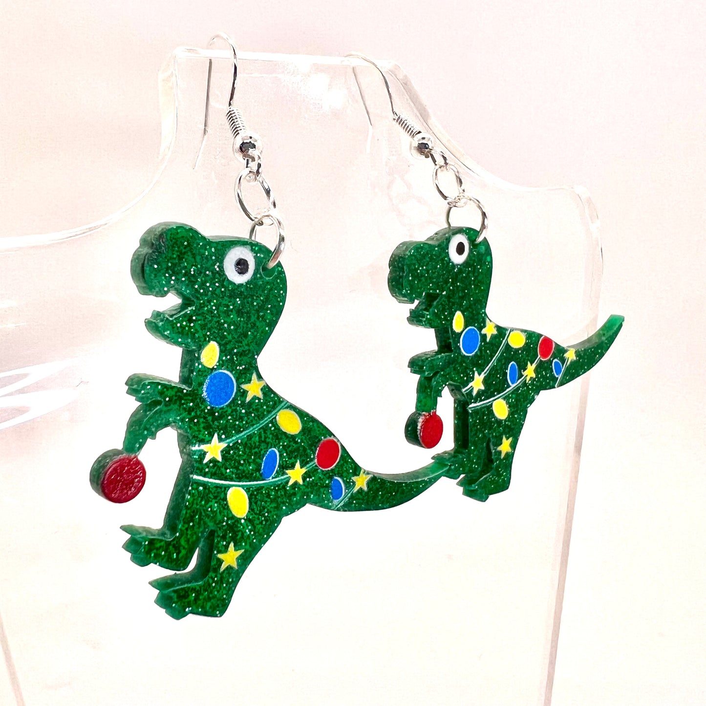 Christmas T-Rex Earrings