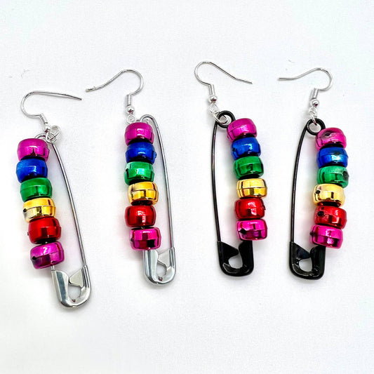 Rainbow Safety Pin Earrings