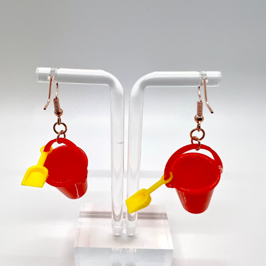 Red Sand Pail Bucket Earrings