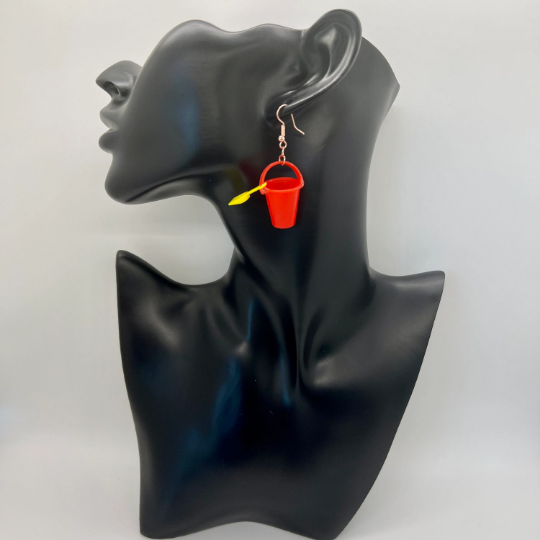 Red Sand Pail Bucket Earrings