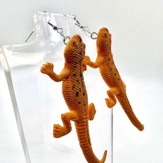 Orange Lizard Earrings
