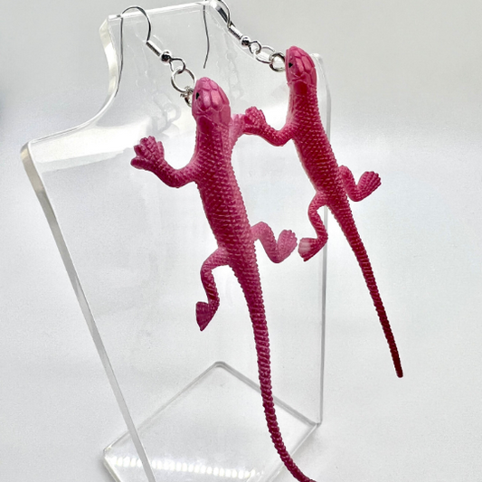 Large Pink Lizard Earrings