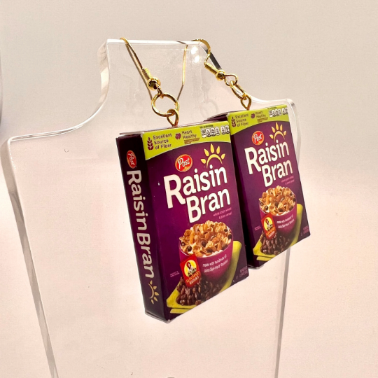 Raisin Bran Cereal Box Earrings