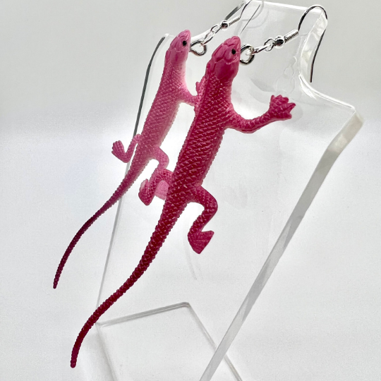 Large Pink Lizard Earrings