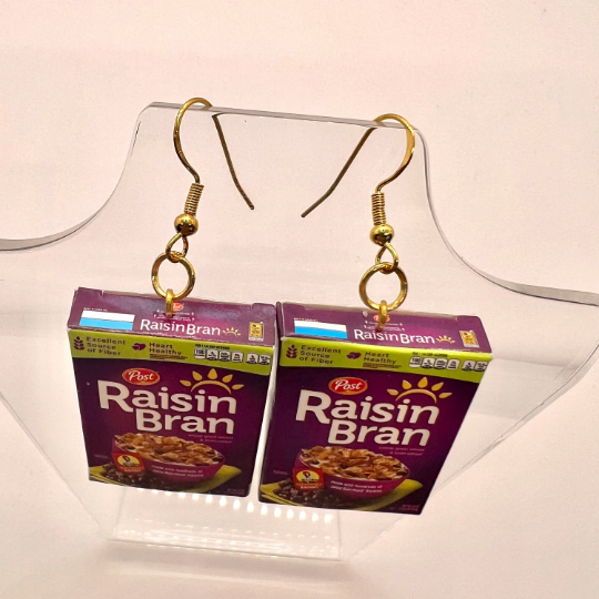Raisin Bran Cereal Box Earrings