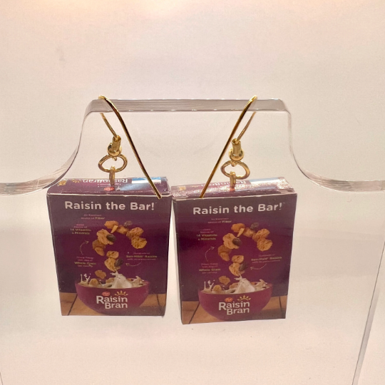 Raisin Bran Cereal Box Earrings