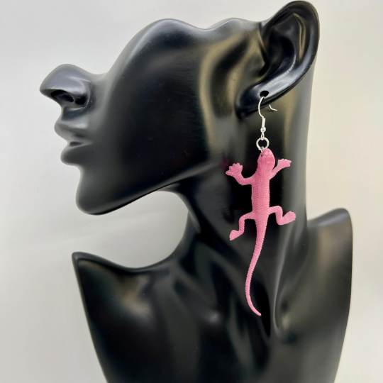 Large Pink Lizard Earrings