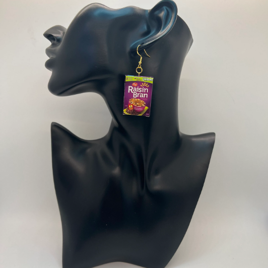 Raisin Bran Cereal Box Earrings