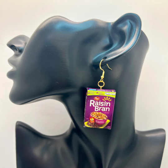 Raisin Bran Cereal Box Earrings