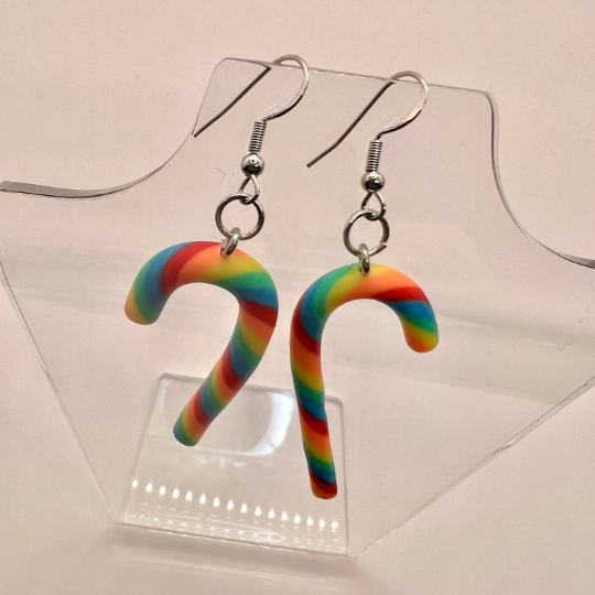 Rainbow Candy Cane Earrings