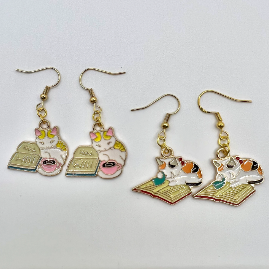 Cat Earrings - Book Lover Earrings