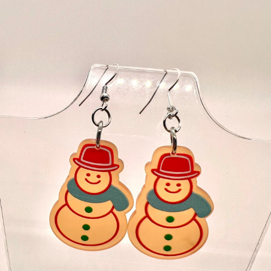Snow Man Gingerbread Earrings