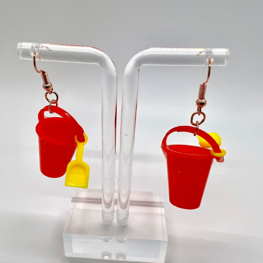 Red Sand Pail Bucket Earrings