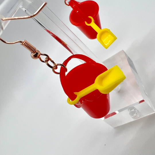 Red Sand Pail Bucket Earrings